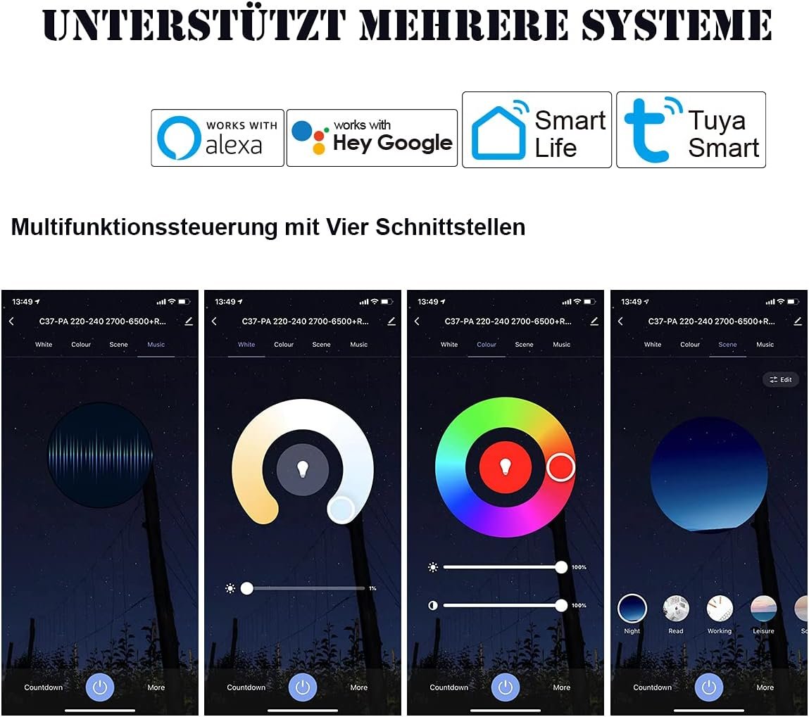 Extrastar Smart LED Kerze Lampe E27, 6W Guhbirne 2700-6500K Dimmbar Birne 16 Milles, auf Nur 2,4 GHz Netzwerk, Kompatibel MIT mit Alexa und Google Home, 2 Stückk – Bild 2