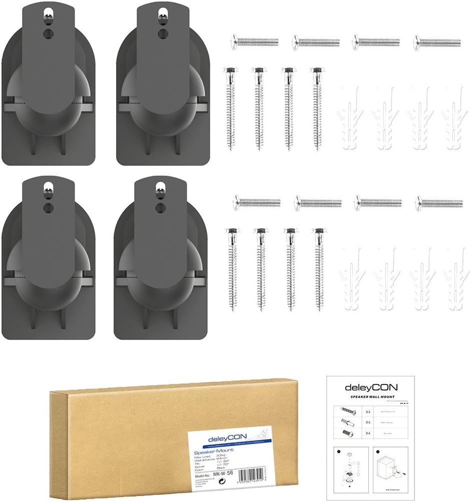 DEPEYCON 4x Universal Lautspecher Wandhalterung Halterung Köpfen Halter Schwenkbar + Neigbar bis 3,5 kg Decknetz + Wandmontage - Schwarz – Bild 7