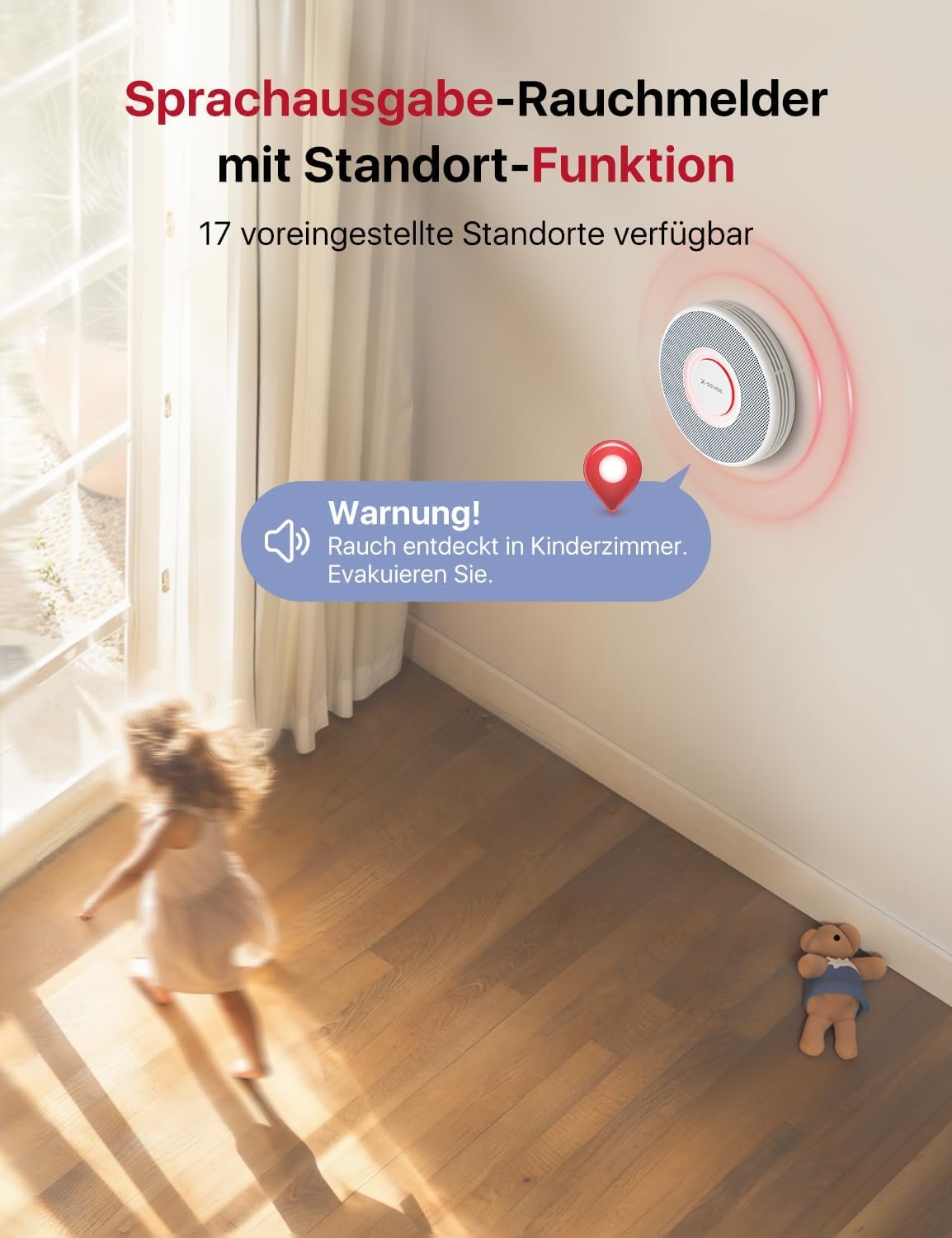 X-sense intelligenter Rauchmelder Wlan MIT Sprachausgabe und 17 Standoren, Feumelder, Rauchmelder Vernnettzt, 33 mm, Brandmelder MIT SBS50 Basistation, XS0B-MR31, 3 Stückk – Bild 2