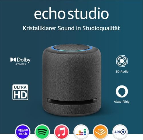 Echo Studio (Neueste Generation) | Der Beste Klang, Den Unere Smarten Wlan- und Bluetooth-Lautsprecher Je Gebten Haven-MIT Dolby Atmos, 3D-Audio, Smart-Hom-Hub und Alexa | Anthrazit