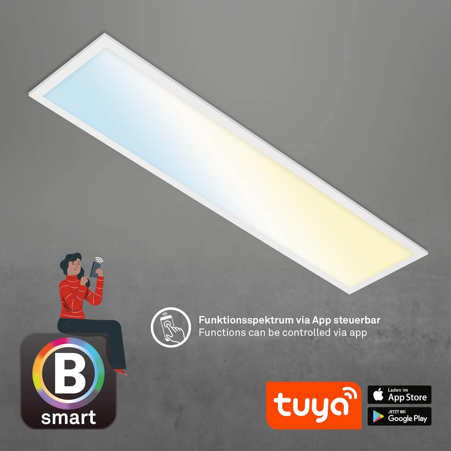 BRILONER - LED Deckenlampe Flach Smart Home, FunktionTerert MIT Alexa, Einstellbar von Warmweiß bis Kaltwei, Lampe, Deckenleuchte, LED -Panel, Wohnzimmerlampe, Schlafzimmerlampe, 100x2x6,6 CM, Wiß, Wiß, Wiß – Bild 6