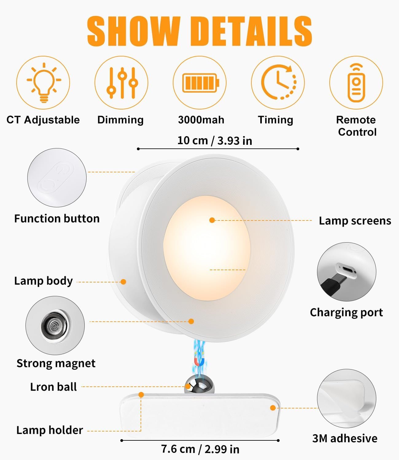 Yulado führte Wandhleuumpfte Kabellos 2 Stückes USB-Anschluss, Wandbeleiltung, 360 ° – Bild 4