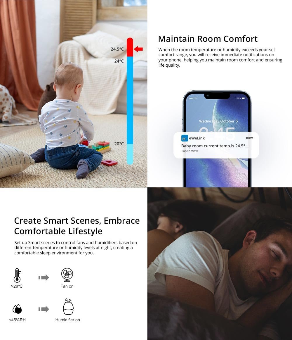 Sonoff SNZB-02P Zigbee Temperatur-und Feuchtigitssensor, Smart Thermometer Hygrometer MIT Komfortalarm, Zigbee Temperatursensor Kompatibel MIT Alexa/Google Home/Ha/Ifttt, Zigbee Hub Erforderlich. – Bild 7