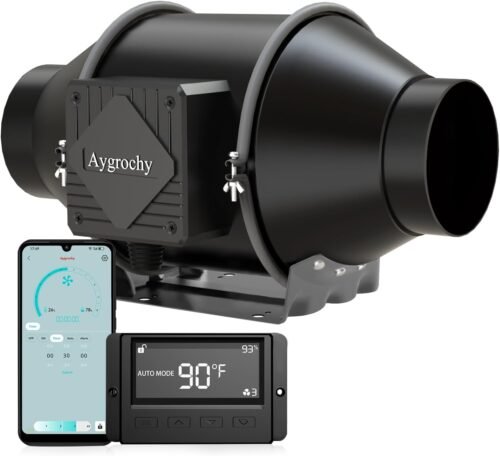 Aygrochy 100mm WiFi App Rohrventilator, EC-Motor 30W 363m³/H, 2800 U/min Abbluftventilator MIT Temperatur-und FeuchtigeupsRegler, Rohrlüfter für