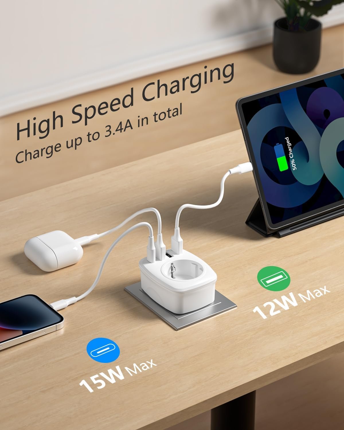 Lencent USB Steckdose Mehrfachstecker EU-Adapter 5-in-1 Steckdosenadapter MIT 3 USB Ladegerät Anschlu – Bild 3