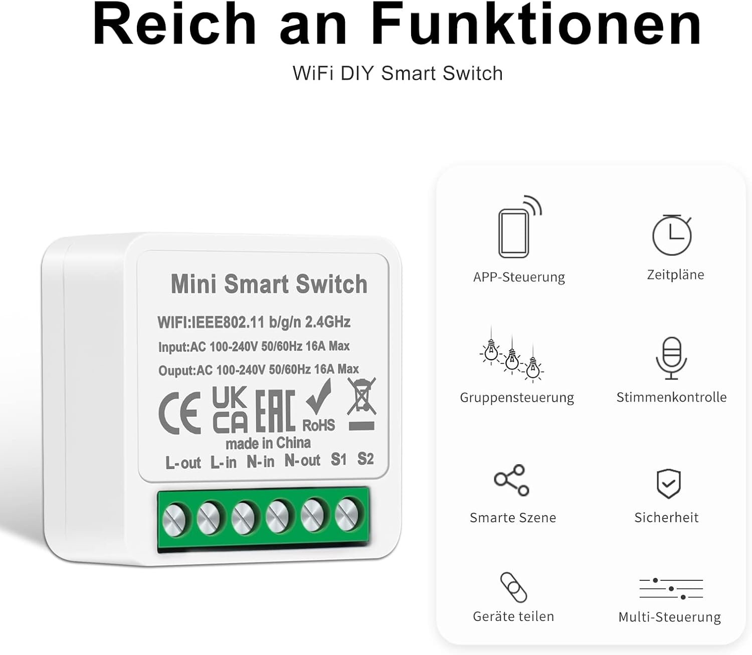 2 PCs Cnbingo Smart Lichtschalter Modul 1 WEG/2 WEGE, MINI DIY WLAN SCHAGER PASST PASSTER ANDERSTANDSCHALLTER – Bild 2