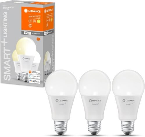 Ledvance Smarte LED-Lampe MIT WiFi Technologie, Sockel E27, Dimmbar, Warmweiß (2700 K), Ersetzt Güchlampen MIT 100 W, Smart+ WiFi Classic Dimmable, 3er-Pack, 100W-Aneratz