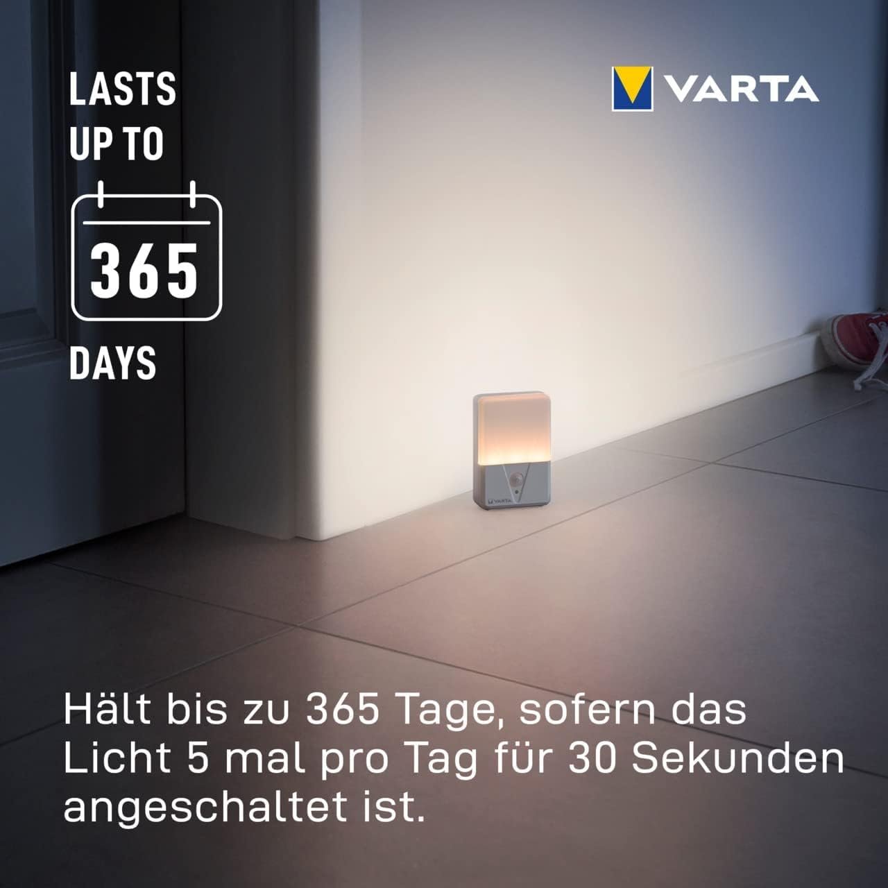 Varta nachtlich mit Bewegungssensor LED, 2 STÜCK, UNTRECKT, Motion Sensor Night Light Twin Pack, Läuft MIT 3x AAA Batterien, Einfache -Installation, Automatische Abschaltungung – Bild 5
