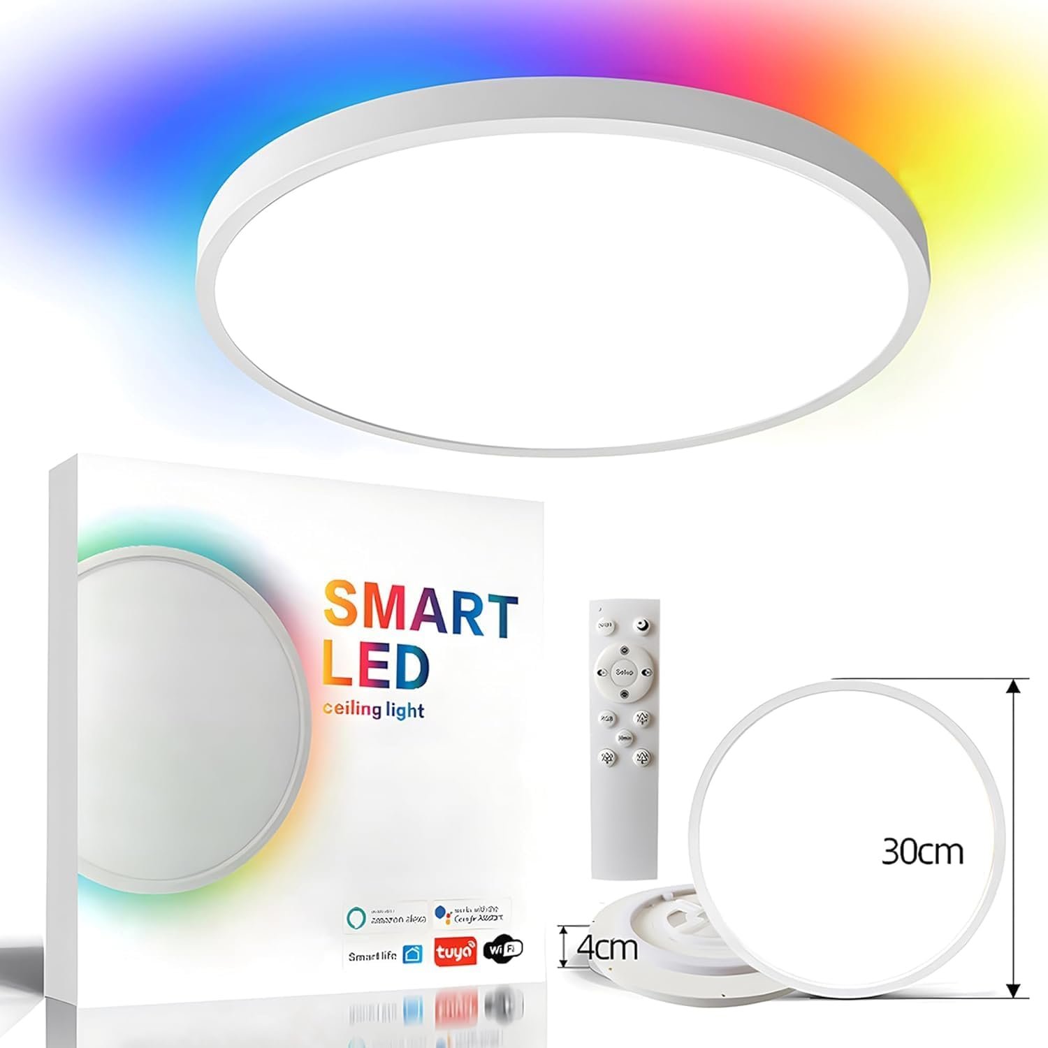 Ourloveii 30W Led Deckenleuchte Smart Home 30cm Rgb Deckenlampe Rund Dimmbar Mit Fernbedienung Mit Steeuerbar über App Farbwechsel Kompatibel Mit Alexa und Google Assistent Wohnzimmer, Weiß – Bild 5