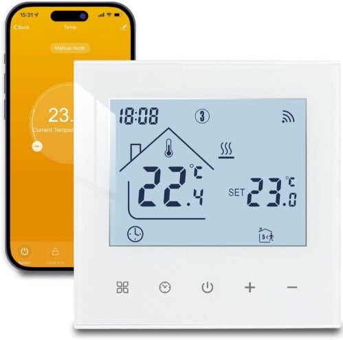 Beok Wifi Raumthermostat Fußbodenheizung, Wasser Heizungsthermostat Smart Home Thermostate Fussbodenheizung Thermostat Digital Interputz Kompatibel Alexa, Google Home, 3A 230V TDR89W-WiFi-wp Weiß
