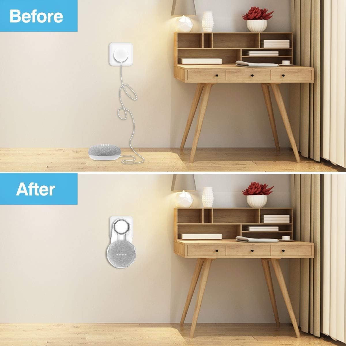 Cosycase Wandhalterung für Google Nest Mini, Google Home Mini, Halterung Ständer MIT Integrierer Kabelmanagement (Weiß+Grau) – Bild 5