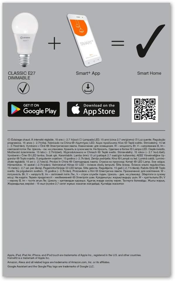 Ledvance Smarte LED-Lampe MIT WiFi Technologie, Sockel E27, Dimmbar, Warmweiß (2700 K), 60W-Ersatz, Smart+ WiFi Classic Dimmable, 3er-Pack – Bild 4