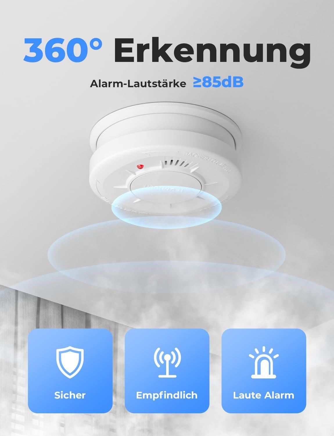 Liorque Rauchmelder, Rauchwarnmelder MIT Austauschbarer 5 Jahre Batterie, 10 Jahren Lebensdauer, EN14604 Zertifizerert, 85 dB, 2 Stückk – Bild 3