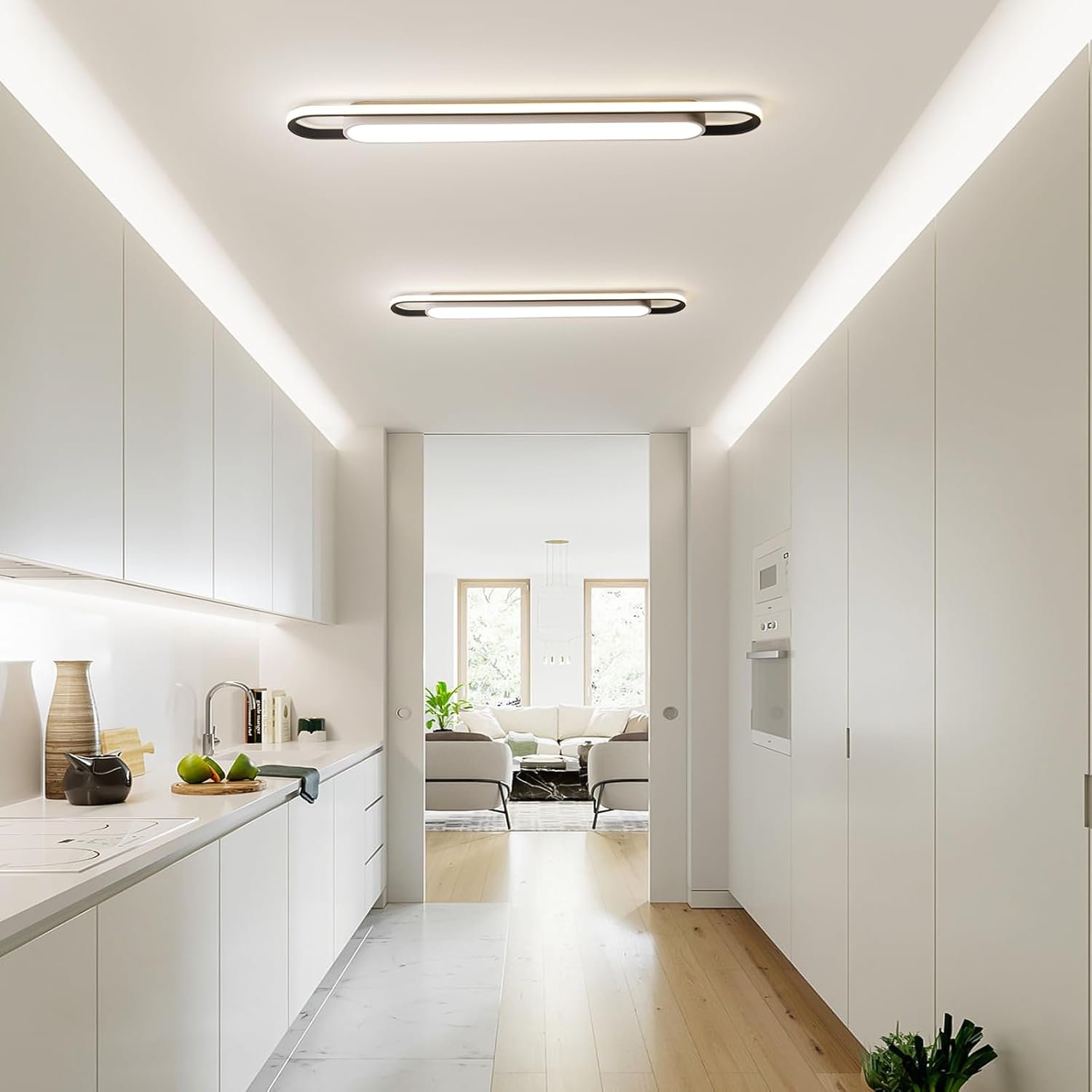 Moderne Smart-LED-LED-Deckenleuchten dimmbare LED-Deckenlampe mit Fernbedienung 4-Fuß-Acryl-Flush-Deckenleuchten für Wohnzimmer Küche Esszimmer (6-58) x2W (122 cm) – Bild 4