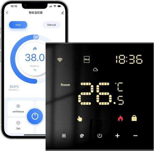 Miucda Tuya Smart Thermostat für Wasser Fußbodenheizungen und Kessel, WiZungsthermostat Digital Raumthermostat Kompatibel Mit Alexa, Google Home, Schwarz 3a
