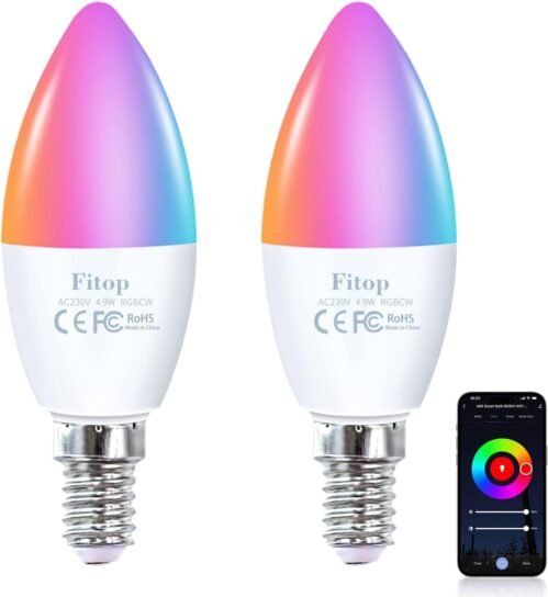 Fitop Alexa Smart Glühebirnen, E14 Wlan LED LAMPEN DIMMBAR Guhbirne 4.9w 470LM, 2700-6500K, RGB 16 MILEN FARBEN, app Steuern Kompatibel Mit Alexa/Google Home, Sprachsteuerung 2 Pack 2 Pack 2 Pack 2 Pack 2