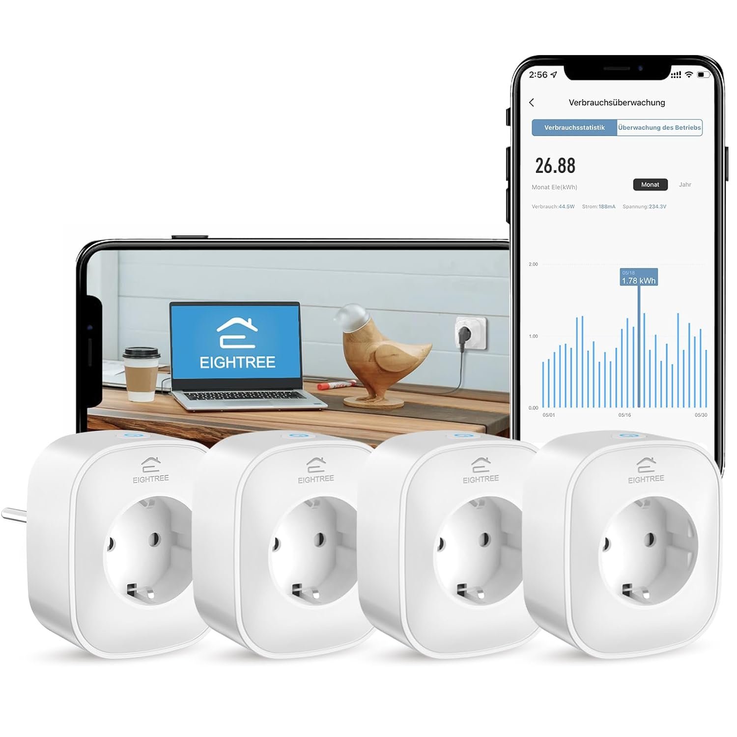 Wlan Smart Steckdose MIT Strommessung, Alexa Steckdose, Smart Home Wifi Steckdose, Alexa Zuubhör, Zeitplan, Fernzugriff, FunktionTerert MIT Alexa, Google Home, SmartThings, Nur 2,4-Wlan, 16a, 16a