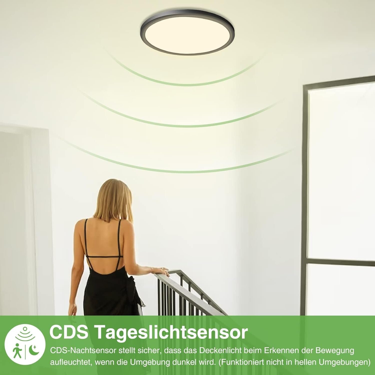 Zemty Led Deckenleuchte mit Radar Bewegungssersor 19w 4000k, Flache Lampe mit Bewegungssor innen, 22 cm 1800 lm Rund Deckon – Bild 3