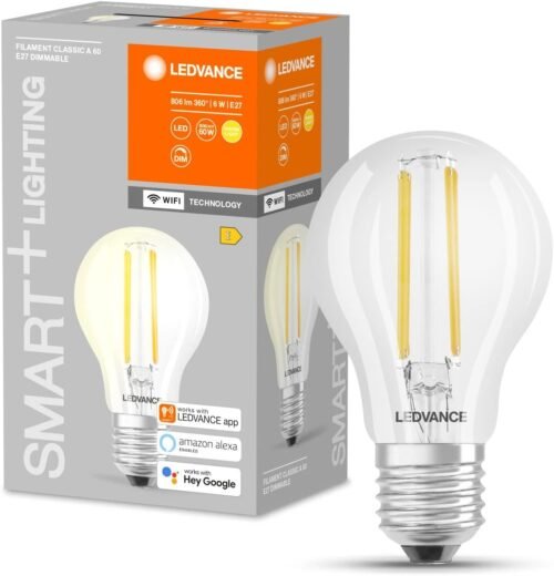 Ledvance Smarte LED-Lampe MIT WiFi Technologie, Sockel E27, Dimmbar, Warmweiß (2700 K), Ersetzt Glückampen MIT 60 W, Smart+ WiFi Classic Dimmable, 1ER-Pack