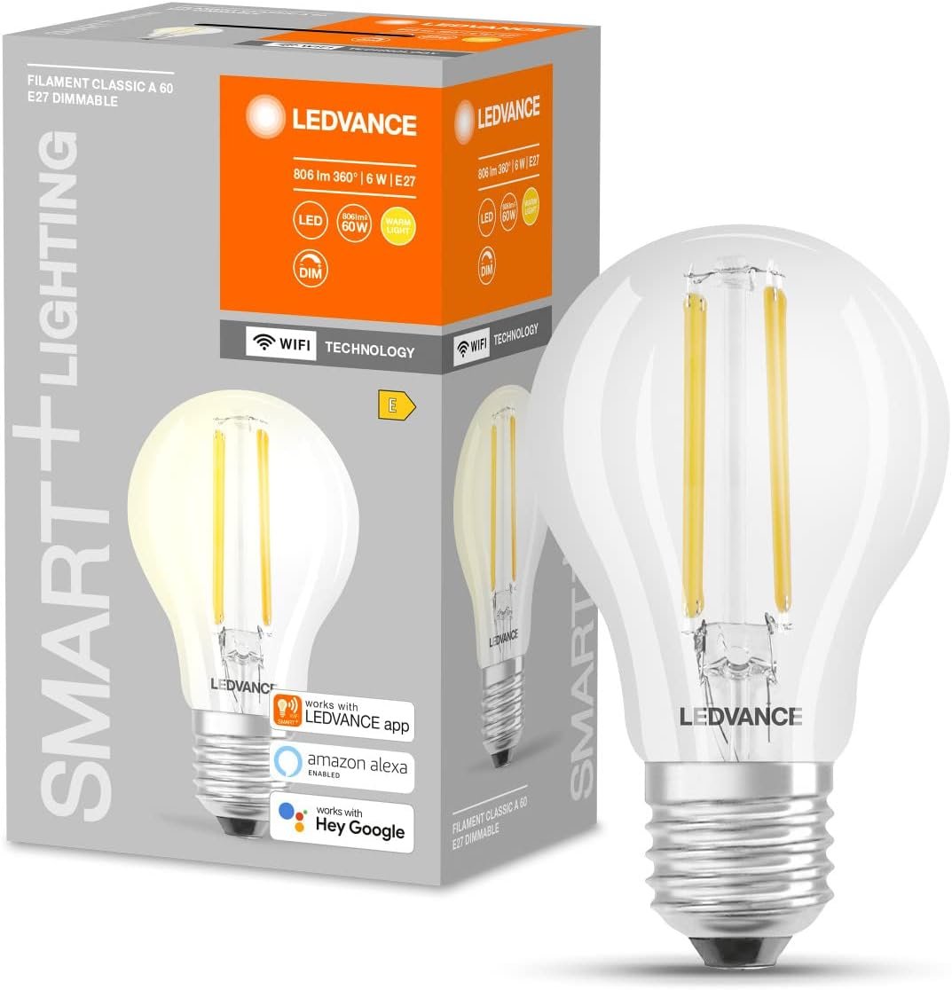 Ledvance Smarte LED-Lampe MIT WiFi Technologie, Sockel E27, Dimmbar, Warmweiß (2700 K), Ersetzt Glückampen MIT 60 W, Smart+ WiFi Classic Dimmable, 1ER-Pack