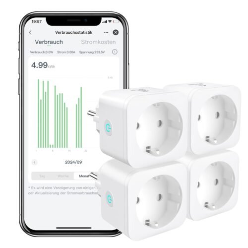 Wlan Smart Steckdose Eightree, Alexa Steckdose 4er Pack, Smart Home Wifi Steckdose, Alexa Zuubhör, Stromverbrauch Messen, Zeitplan, FernzugriF