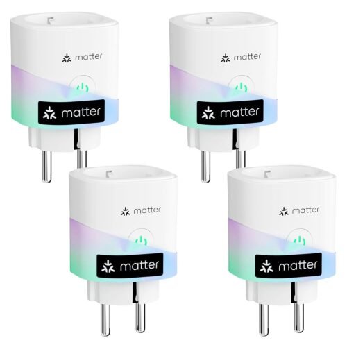 Meross Matter Smart steckdose mit stromverbrauch, wlan steckdosen mit stromzähler, funktionert Mit Sprachsteuerung, Fernzuf, Apple Home, Alexa und Google, 16a 4 Stückke