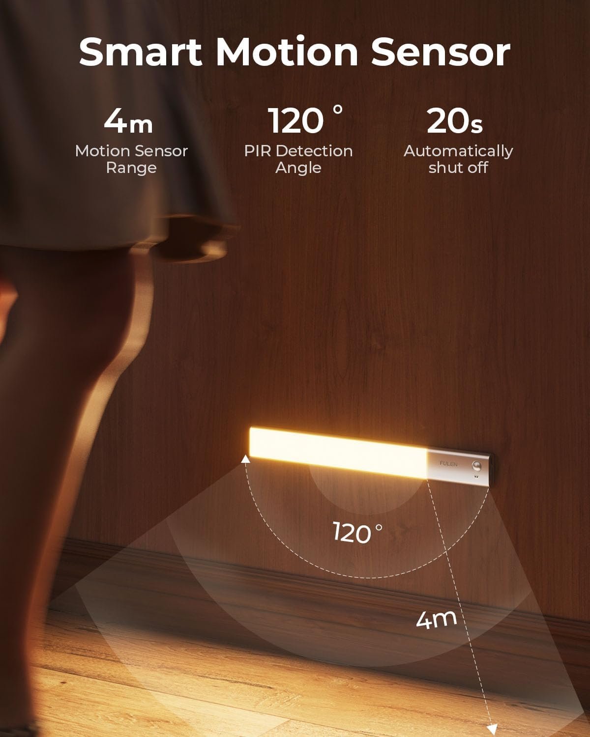 Fulen unterbaumte küche LED, Schrankbeleuchtung Lampe Bewegungsmelder inn, 38 cm LED Licht Kabellos mit Batterie Wiedenerafladbar, Imperdrank Belectung küche, 3 Farbtemperaturen, 2er-Pack – Bild 2