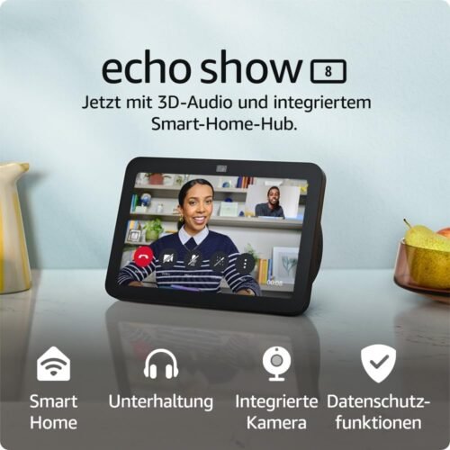 Echo Show 8 (Neueste Generation) | Smarter HD-Touchscreen MIT 3D-Audio, Smart-Hom-Hub und Alexa | Anthrazit