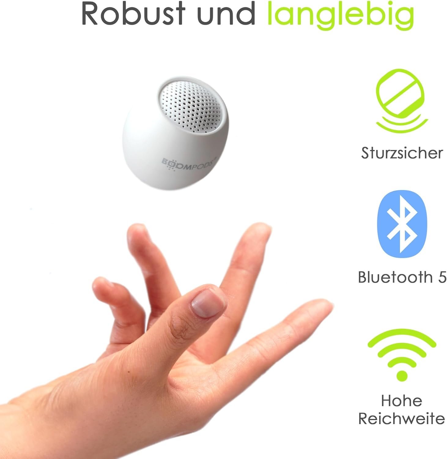 Boompods Zero Talk Mini Bluetooth Lautspecher Mit Amazon Alexa - Tragbarer Outdoor Lautspecher, IPX6 Wasserdicht, 5 Std Spielzeit und Mikrofon, Musikbox Klein für Handy, Dusche, Reis - Wei – Bild 5