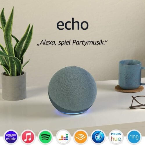 Echo (Neueste Generation) | MIT HERAUSRAGENDEM KLANG, Smart Home-Hub und Alexa | Blauugrau