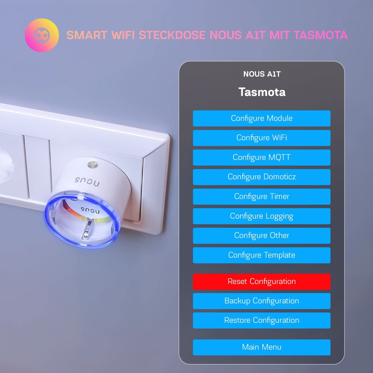 Tasmota Socket Nous A1T, kleinste WLAN -ESP8266 Smart Plug, 16A Mini -WiFi -Sockeln mit Stromverbrauch, Strommesser, Timer, kompatibel mit Alexa, Google Home Assistant, Domoticz, MQTT, 2,4G – Bild 3