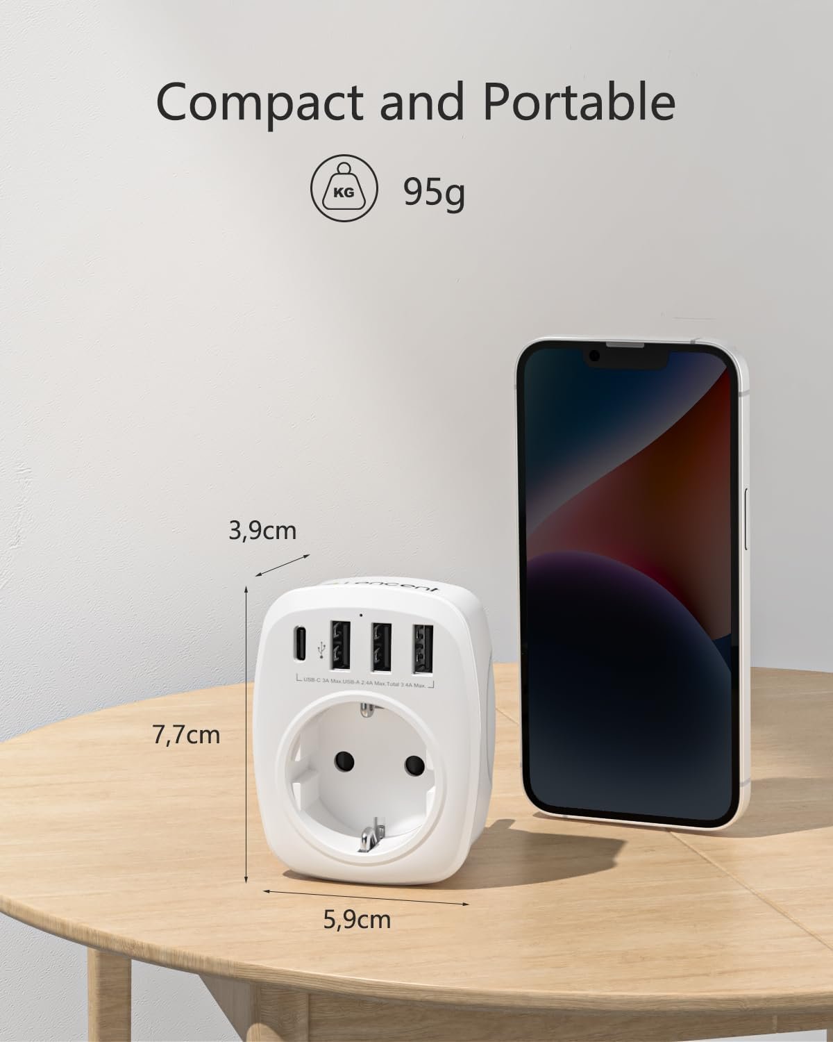 Lencent USB Steckdose Mehrfachstecker EU-Adapter 5-in-1 Steckdosenadapter MIT 3 USB Ladegerät Anschlu – Bild 5