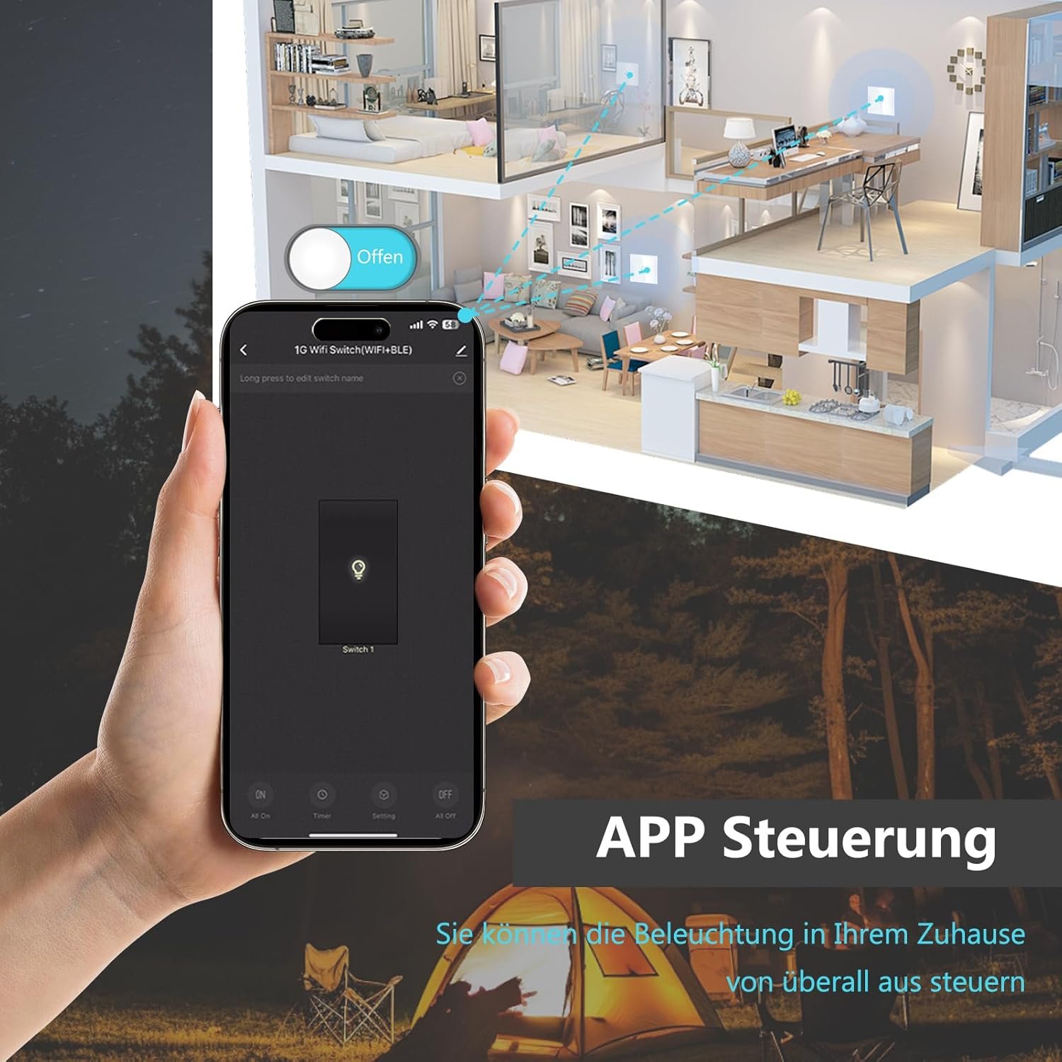 Tawoia Smart Alexa Lichtschalter (Neutralleiter Erforderlich), Wlan Lichtschalter Mit Glasschebe, Sprachsteuerung für Alexa, Kompatibel MIT Smart Life und Tuya App 1 Fach 1 Kane Weiß – Bild 5