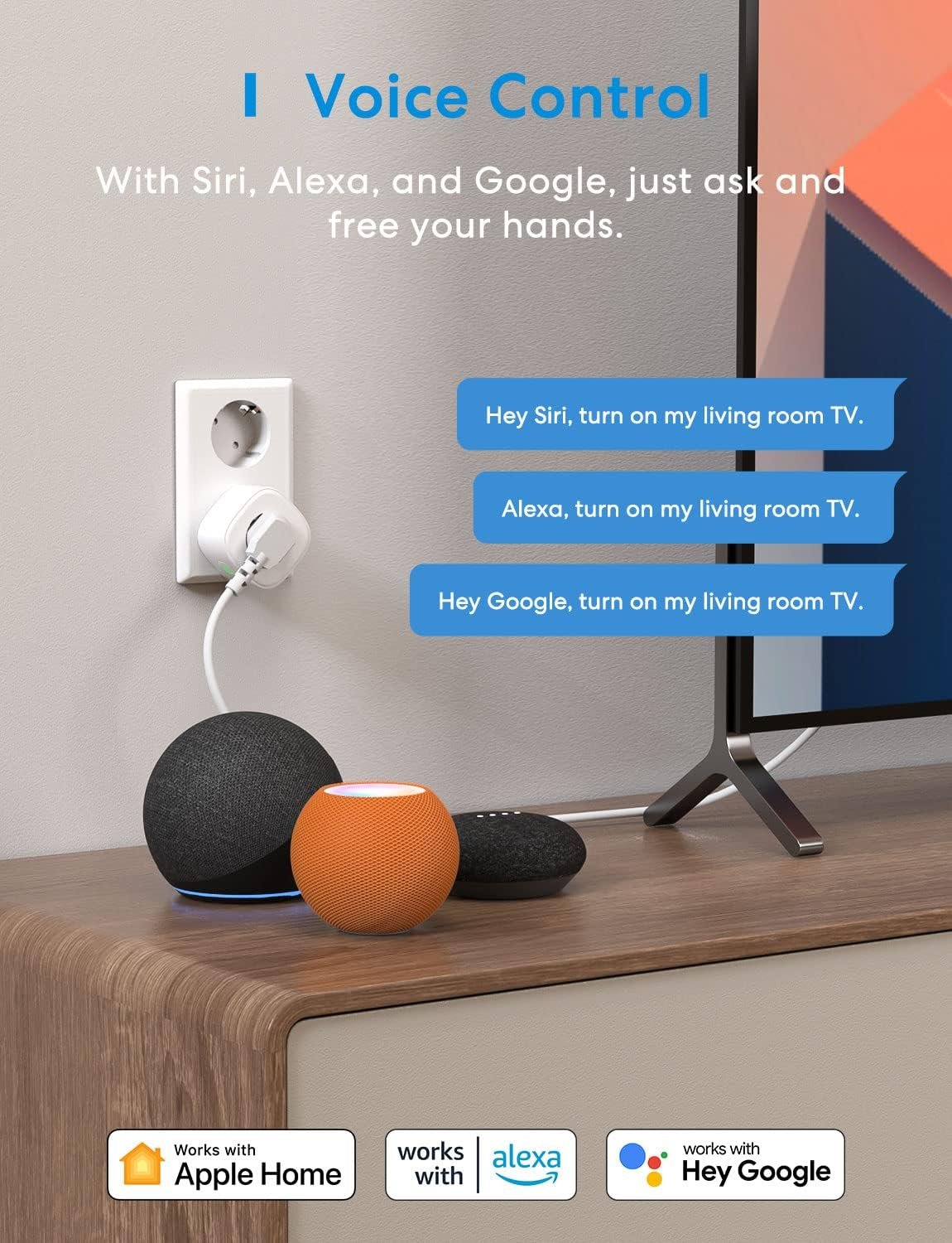 Smart Steckdose FunktionIert MIT Apple Homekit, Meross Wlan Steckdose, Intelligenter Stecker, Kompatibel Mit Siri, Alexa, Google Assistant und SmartThings, Kein Hub Erforderlich, 16 a, 2,4 GHz, 2PCS – Bild 2