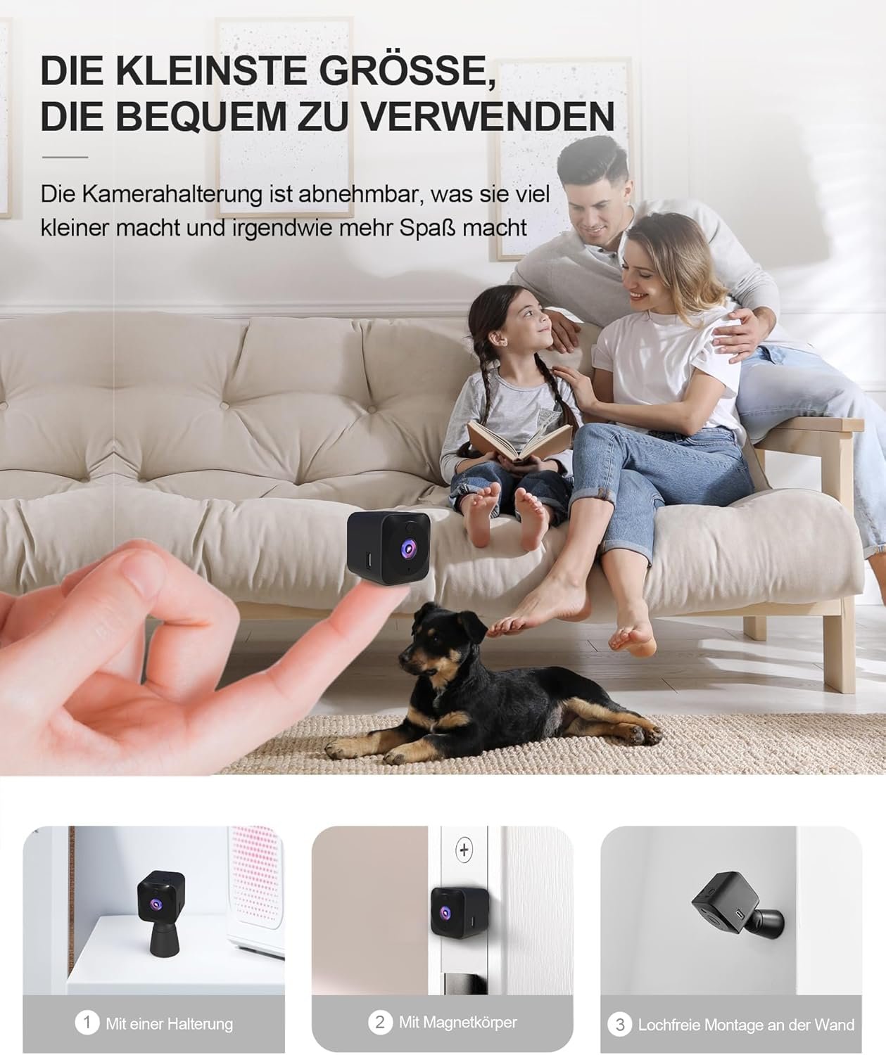 Aobocam mini kamera, 4k hd wlan (2,4ghz überwachungskamera innen live übertragung Handy App für Wifi Kamera Indoor MIT Akku Kompakte Sicherheitkamera MIT Bewegungsmelder/Nachtenscheich/Cloud-Spitze – Bild 2