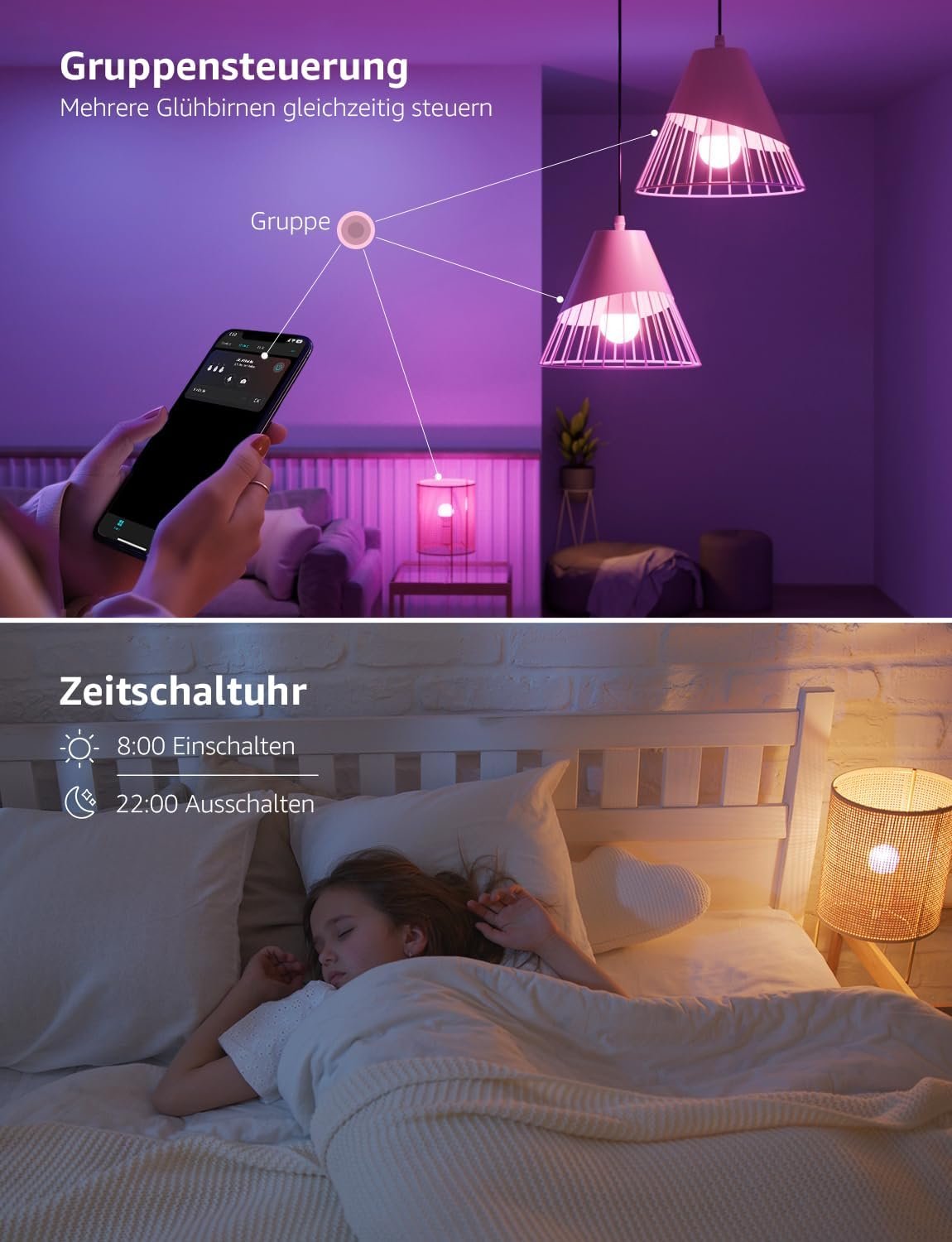 Lepro AI Smart Glühbirne B1, E27 Glühbirne 8.5W 806LM Dimmbar, Ki-lichtdesign-assistent, Sprachsteuerung/Musik-Synchronisation, Wifi & Bluetooth Smart Bulb, Kompatibel MIT Alexa/Google Assistant, 4 Stückk, 4 Stückk – Bild 7