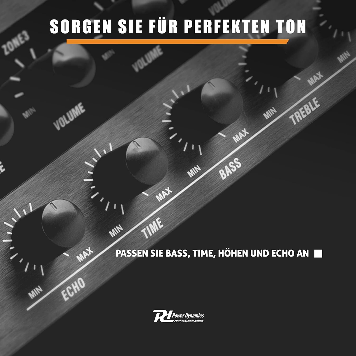 Power Dynamics PDW500MP3-Verstängker, PA-Mixer, 6-Zonen-Verstärker, 500 Watt, Bluetooth, MP3, für 100V-Soundsystem, RCA-Inputs, Mic-In, 3-Band-EQ, Mehrzonen endstufe – Bild 4