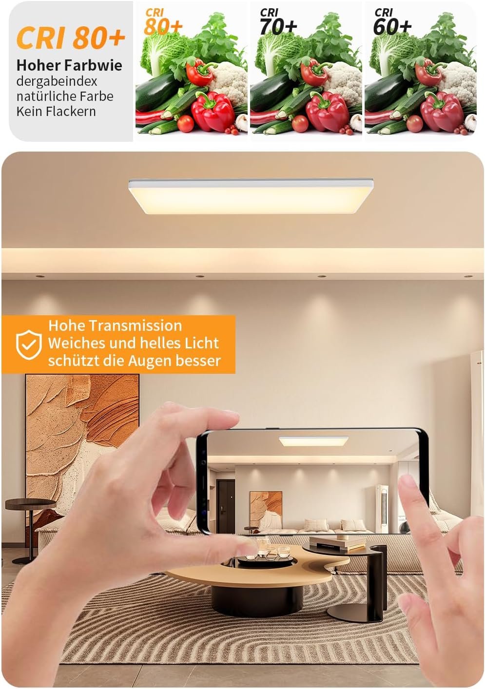 Epicflare LED Deckenleuchte 58x20x2.8 cm IP44 LED -Panel mit Fernbedienung 2700K - 6500K LED Deckenleuchte Flach Warmweimweiß Kaltwei – Bild 4