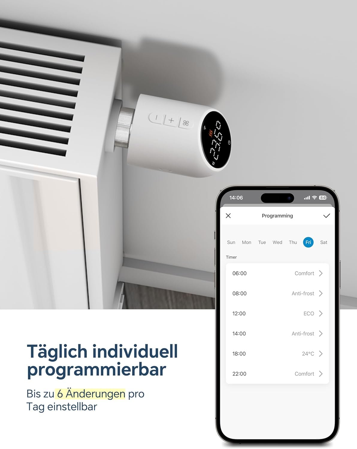 Beok Heizkörperthermostat Wlan, Smart Home HeizungSthermostat Heizkörper ThermostatKopf Thermostat Heizung Digital Wifi Heizungsregler, Steeuerung per Tuya App, Google Assistant & Alexa TRV-705 – Bild 2