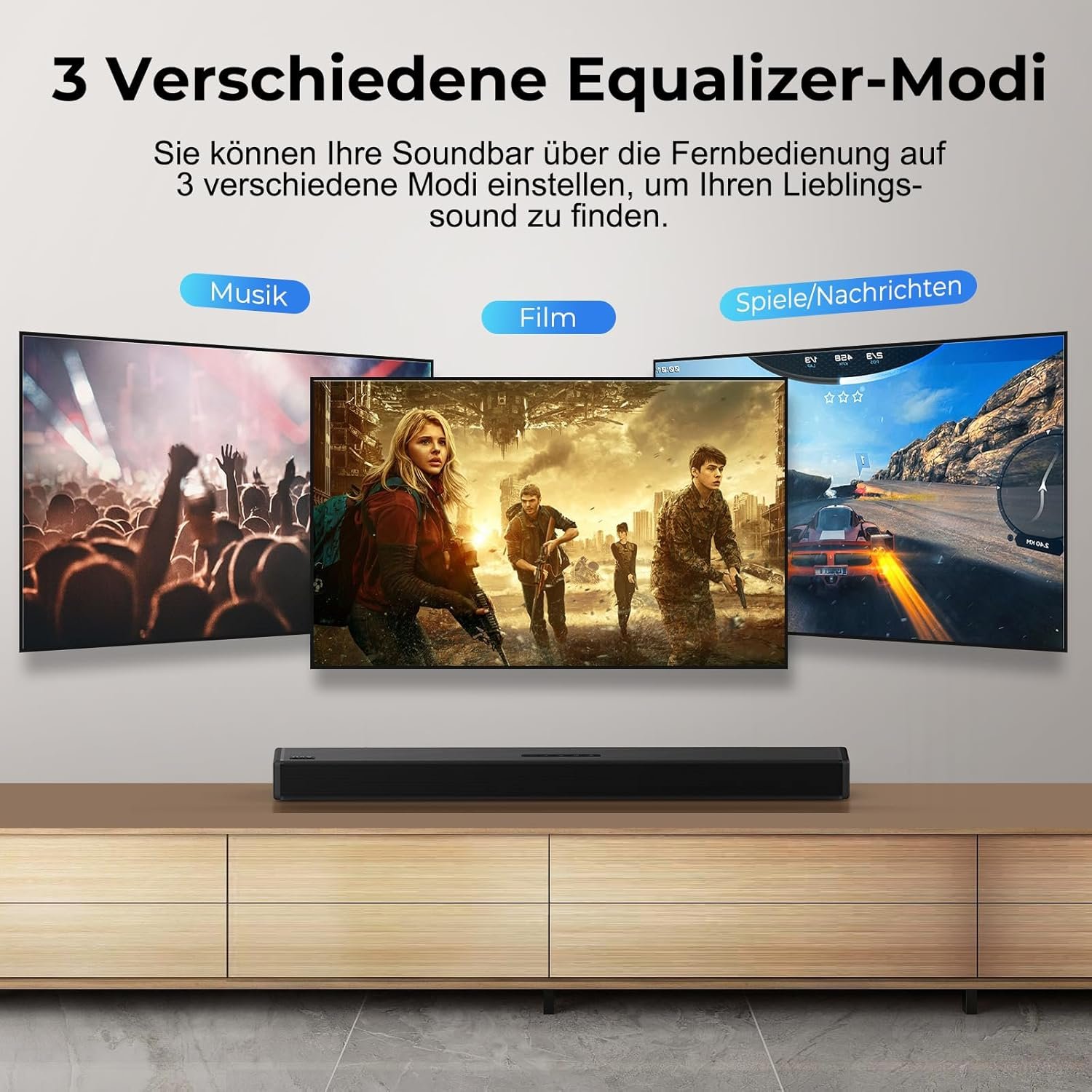 Ochsen S3 Soundbar für Fernseher, Heimkino-Audio MIT Bluetooth 5.0, Dynamischer Bass, 3D-Surround-Sound, Dialogverbesserung, Aux/Optisch/Koaxial Kompatibel, Mehrere Klangmodi, Wandmontierbarar – Bild 3