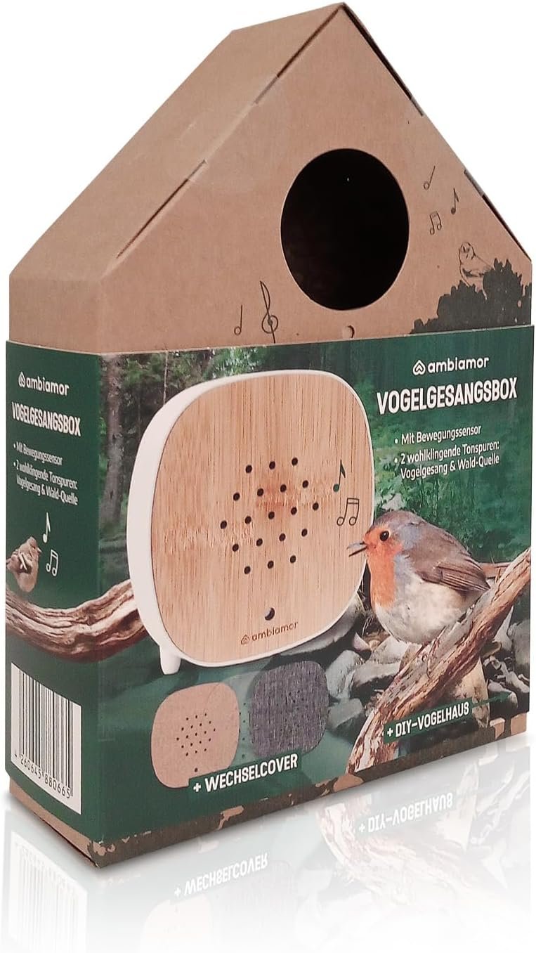 Ambiamor Vogelgezwitscher Bewegungsmelder -Box Wiedenerafladbar MIT 3 Wechselcovern, 13+ Stile und 2 Tonsspuren - Vogelgesang & Waldquelle – Bild 2