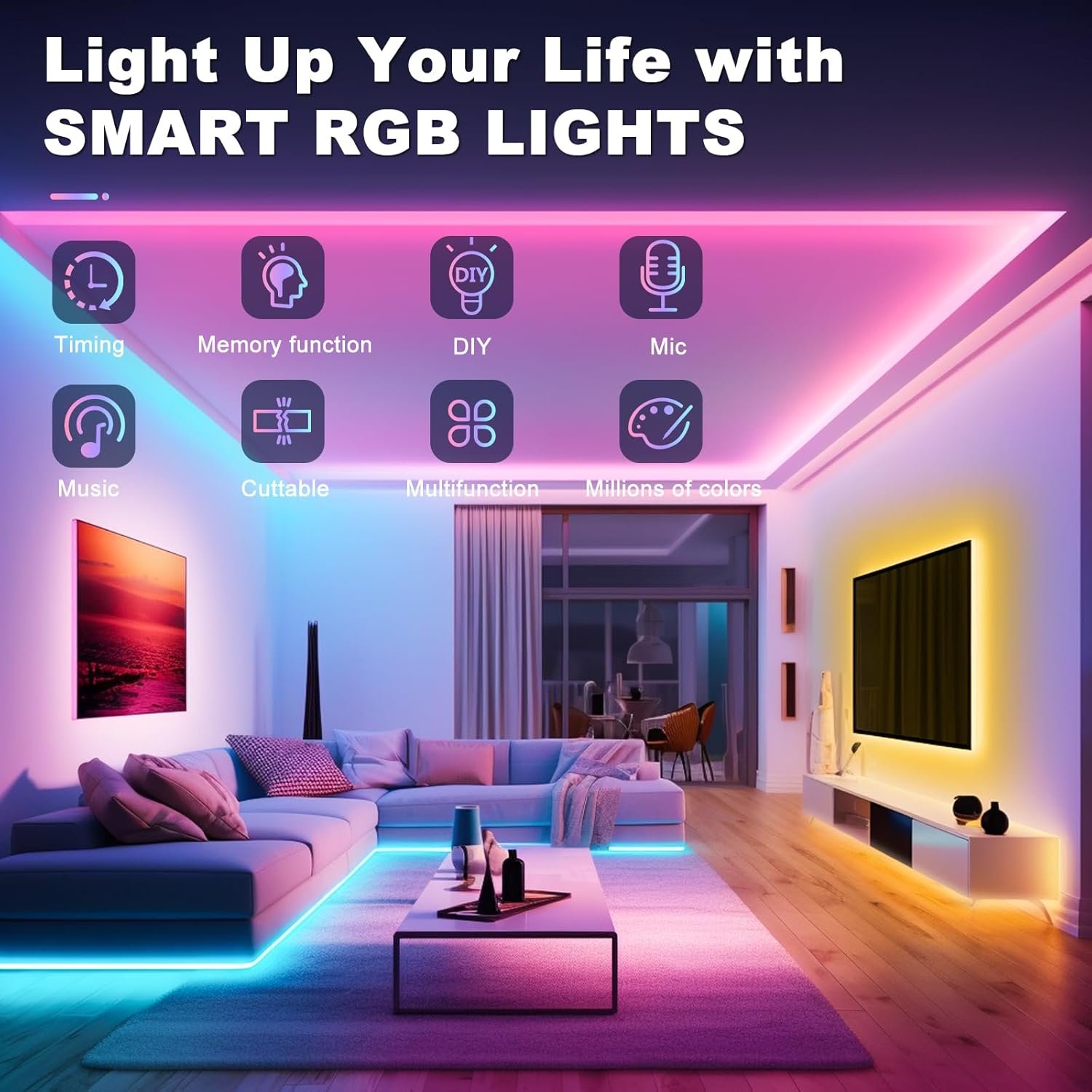 LED Strip Streiflen 20m MIT Fernbedienung & App & Musik Sync, RGB Lichterkette Dimmbar Farbwechsel, Liste Band Stripes Bluetooth Selbstklebend für – Bild 2