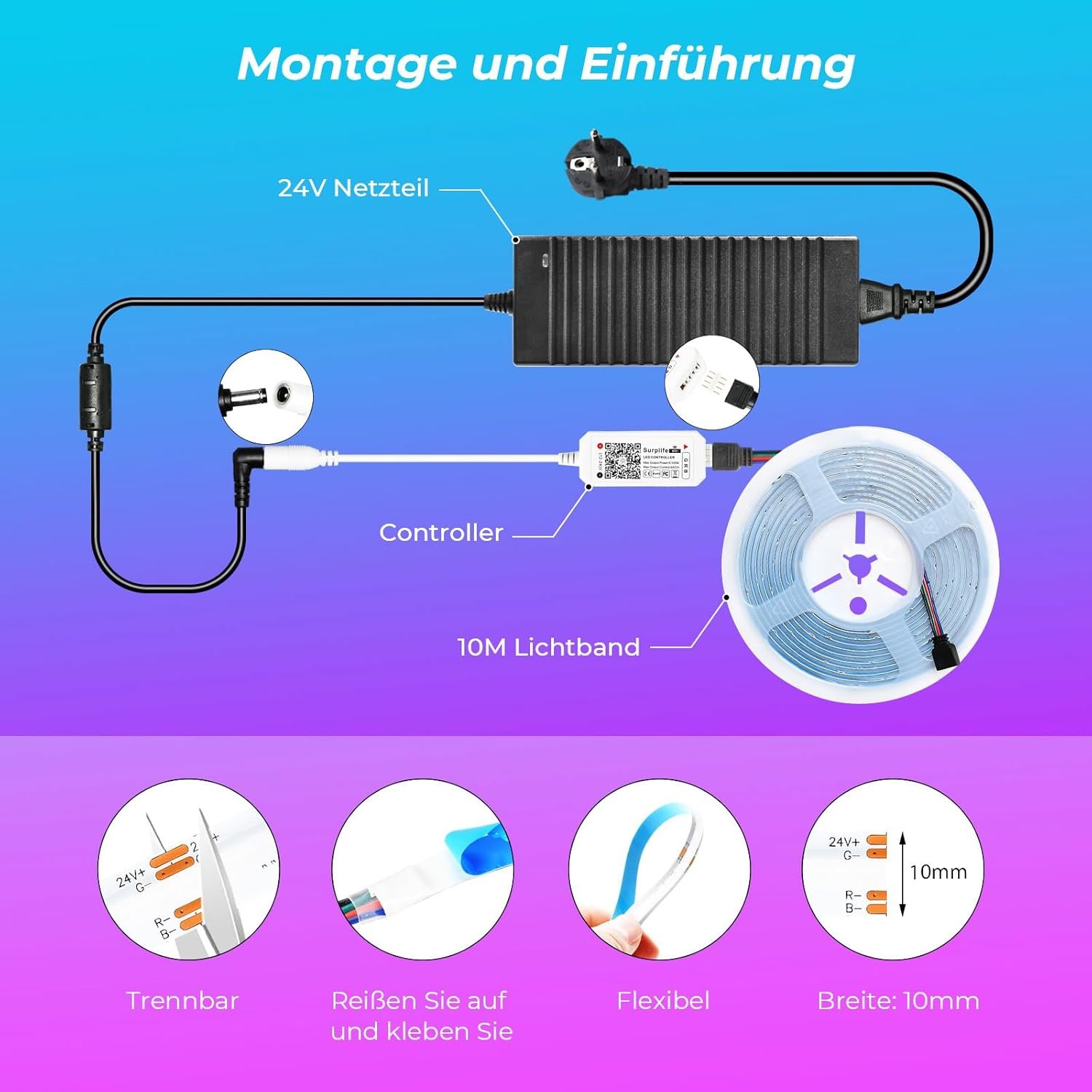 10m Wifi Intelligent COB RGB LED STRIFEN -STRIP LICHTERKETTER 576LEDS/M 5760LEDS 24V LED -Band Lichtleiste Arangeet MIT Google Home Assistent/Alexaz, Dimmbar Verformbar LED Band MIT Wifi Fernbedienung – Bild 2