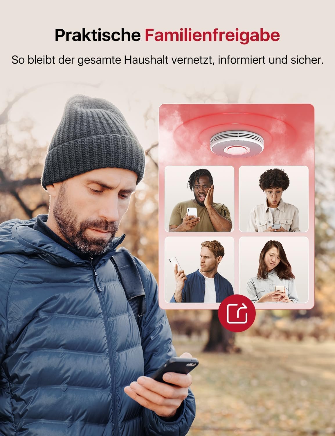 X-sense intelligenter Rauchmelder Wlan MIT Sprachausgabe und 17 Standoren, Feumelder, Rauchmelder Vernnettzt, 33 mm, Brandmelder MIT SBS50 Basistation, XS0B-MR31, 3 Stückk – Bild 4