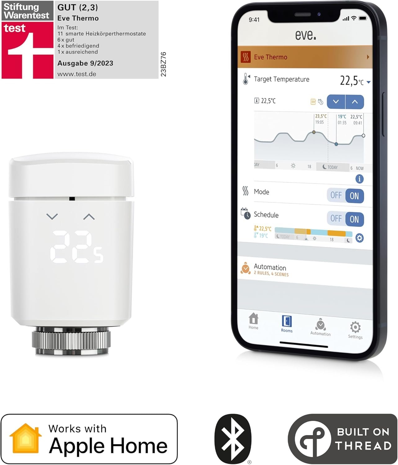 Eve Thermo (Apple Home) - Smartes Heizkörperthermostat, Spart Heizkost, Moderne Heizungssteuer (App/Zeitplaune/Anwesenheit), Einfach Installierer, Für Gämgige HeizKörperventile, Bluetooth/Thread/Thread/Thread/Thread/Thread/Thread – Bild 2
