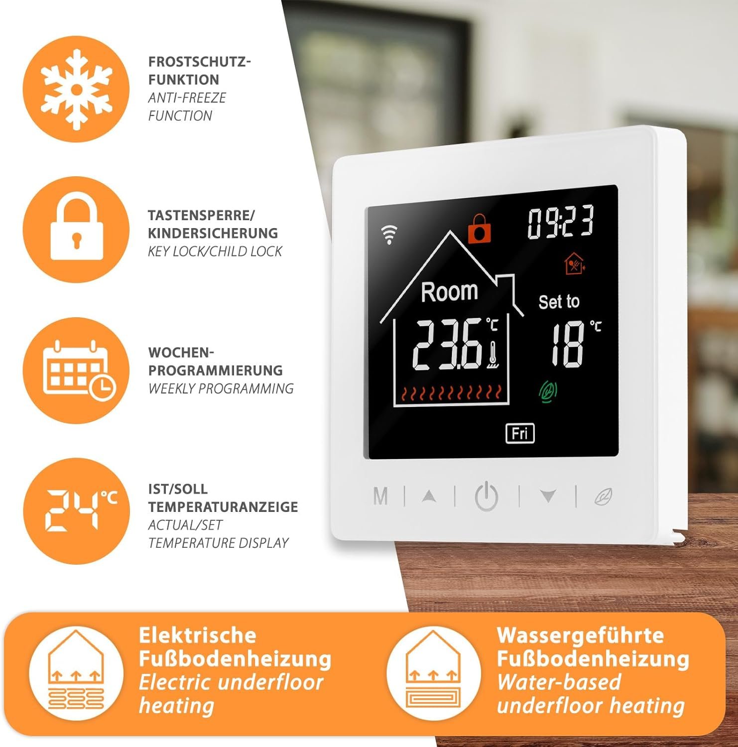 Mi-Heat M2 Raumthermostat Wlan Weiß-Alexa Tuya Smart Life Google Home Elektrischen Fußbodenheizung Thermostat Smart Raumthermostat Fußbodenheizung Zeitlich-Display-Abschaltung – Bild 2