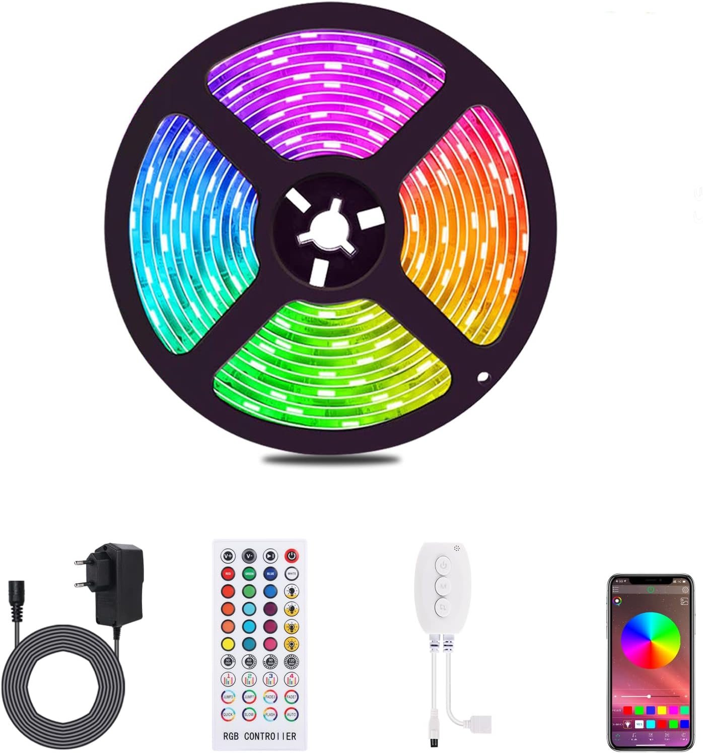 ALED Light Bluetooth LED Streiflen, 5050 5m RGB LED-Streifen Licht Smart-Telefon Kontrollierten RGB Lichtschlärm LED Lichtband 12V für Haus, Garten, Dekoration, Dekoration