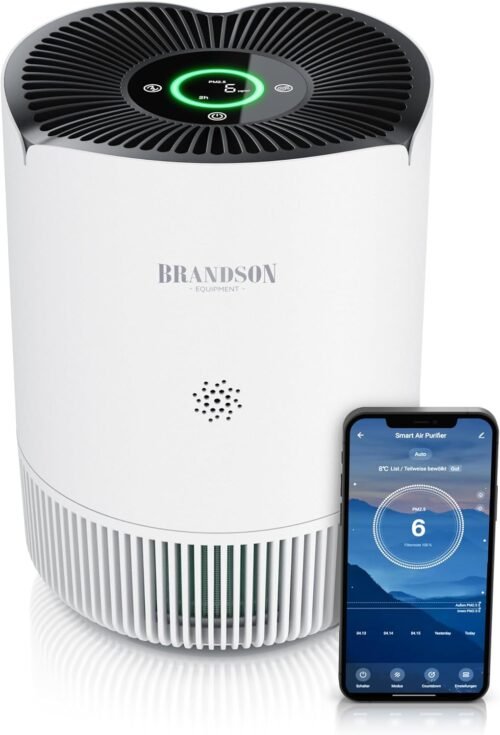 Brandson – Luftreiniger Allergiker Wlan – CADR 158 m³/h 50 m² – Luftreiniger – Presiwbäger 2025 – Smart Home MIT App – 4 Filter HEPA Aktivkohle – Tierhaare Pollen Staub Schimmel Viren Rauchertzermer
