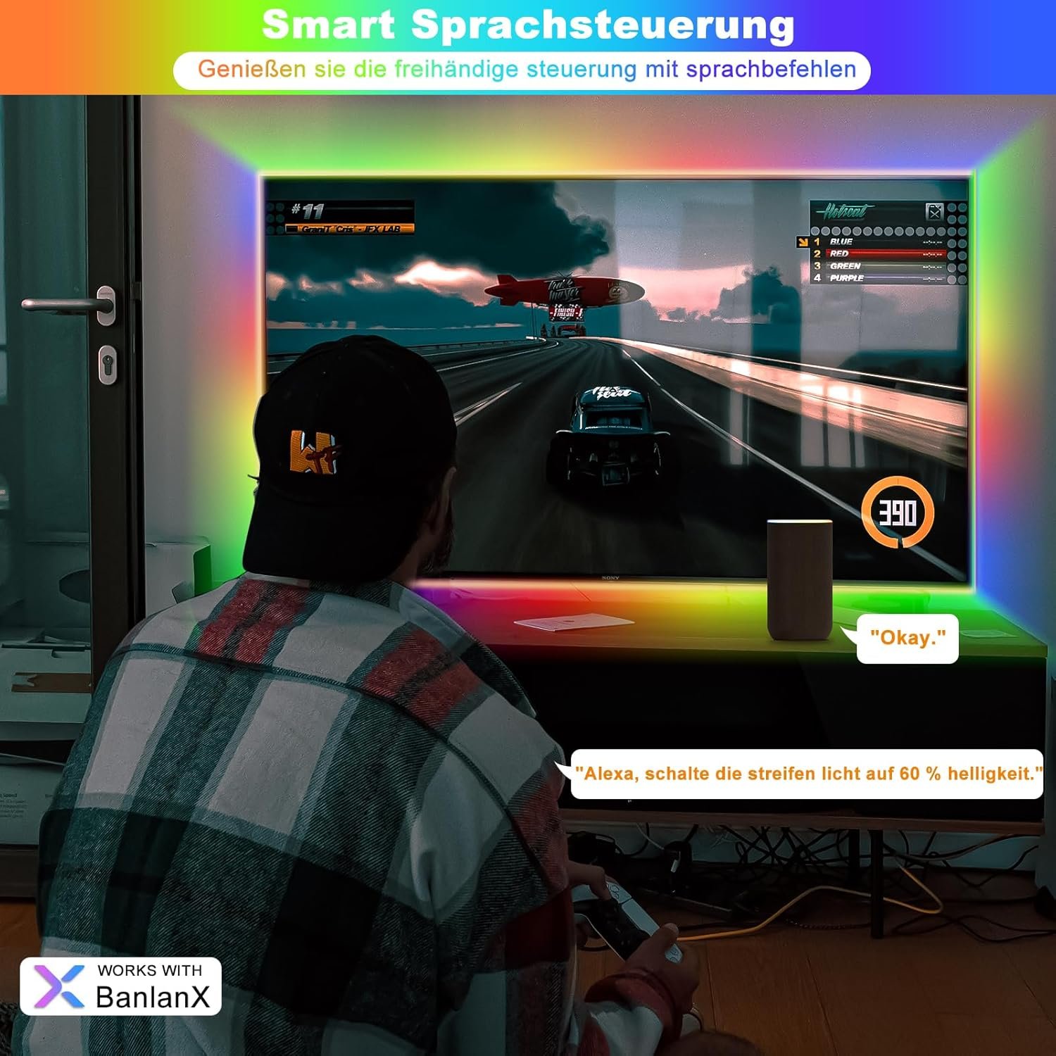 Pautix USB RGB Smart IC COB LED STRIFEN 3M 5V, 1800LEDS PIXEL ADRESSIERBARES FARBWECHSELNDE RGB LED Band, FunktionTerert für Alexa/Google Assistent, RF Fernbedienung für TV Weihnachtsfeiser Diy DeKoration – Bild 4