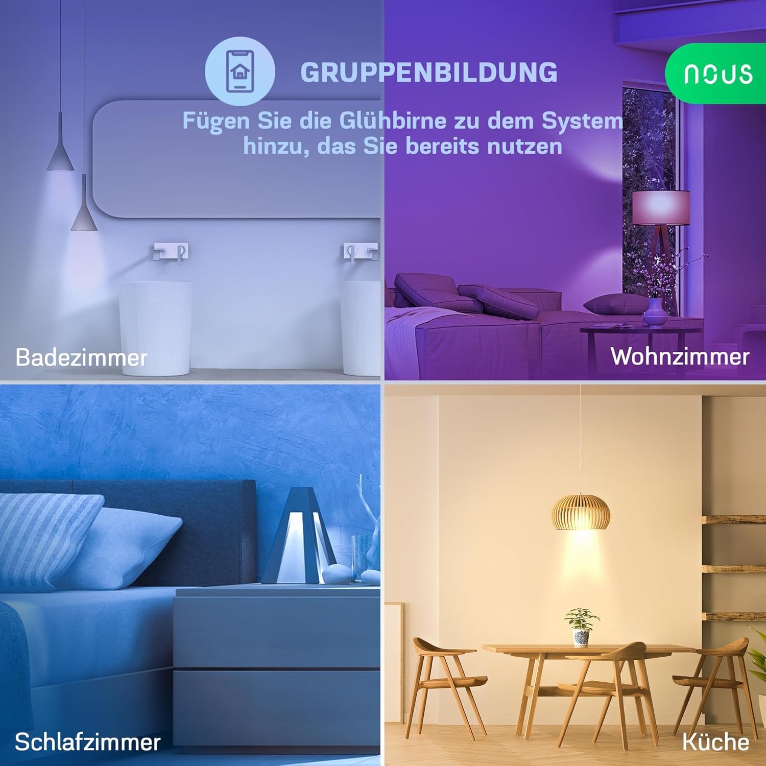 Nous P4 Smarte Wifi Guhbirne RGB E14, Kompatibel Mit Matter, Alexa, Google Home & Apple Homekit, Smart Home, Fernbedienung, LED Lampe Farbwechsel, Guhbirne Farbwechsel, RGB Guhbirne, 2.4 GHz WiFi -Wivi -Wihi – Bild 4